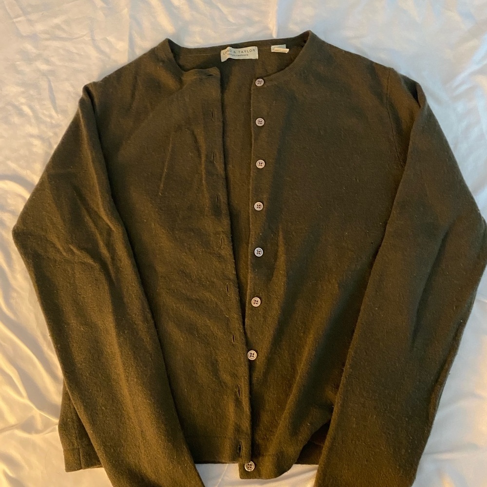 Lord & Taylor Forest Green Cashmere Cardigan